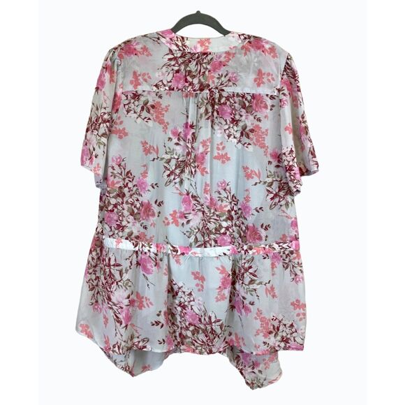 New Roaman's 2 Pcs Tunic Blouse Set Sz 20 Pearl Grey Blooming Rose Button Front - Picture 2 of 14